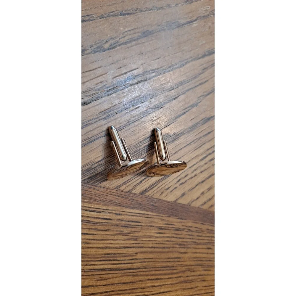 Swank Gold Tone Black Enamel Cufflinks Cuff Links Mid Century Mod Designer...
